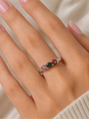 Three‑Stone Tourmaline, Pink Sapphire & Pink Topaz Sterling Silver Ring (NEW)